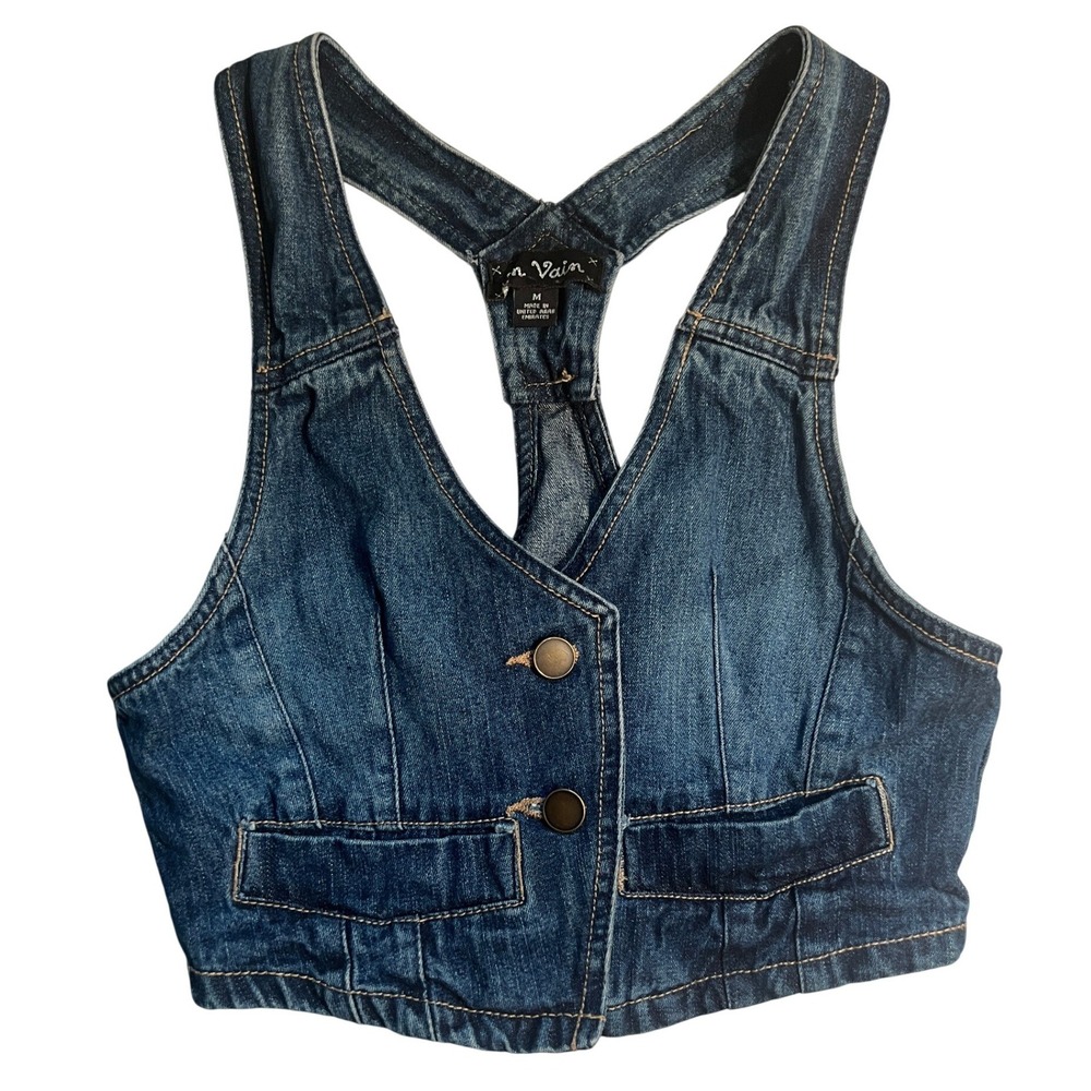 Boho Denim Vest Top Size M Festival Coachella Cowgirl Chic Western Country